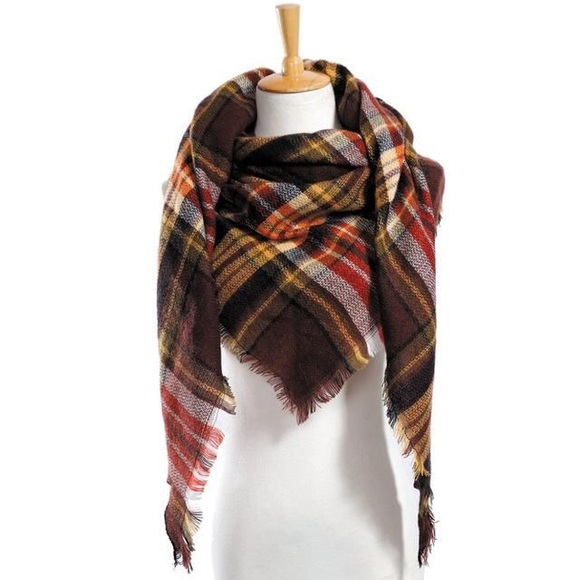 Accessories - Brown tartan small blanket plaid fall scarf